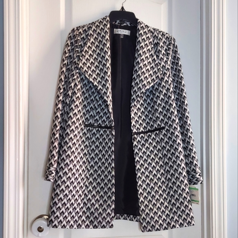 Kasper | Grey Black Zig Zag Pattern | Business Casual Blazer Jacket | Size 8